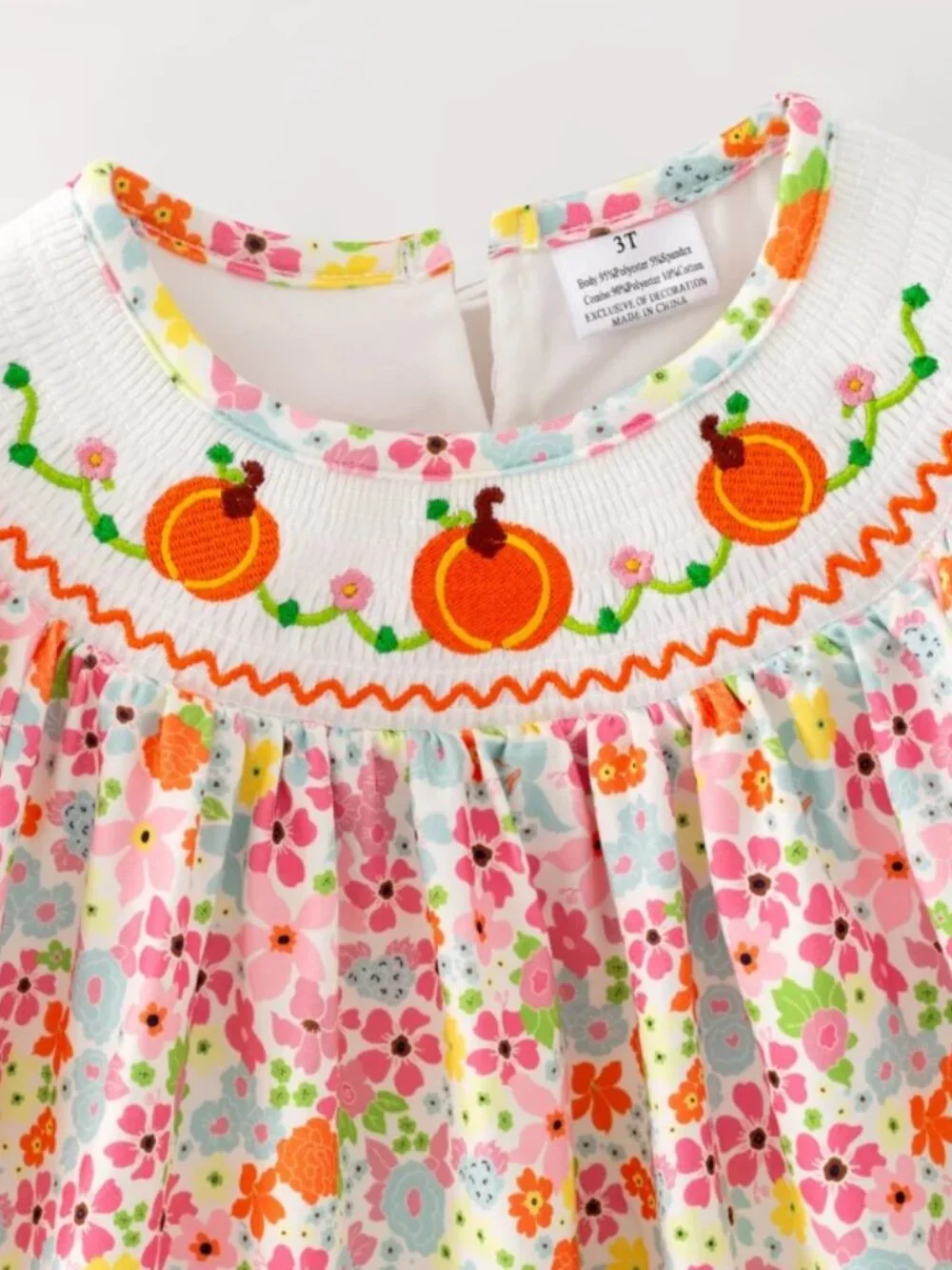 Boutique Smocked Floral Pumpkin Short Sleeve Tunic & Leggings Girls Outfit Set